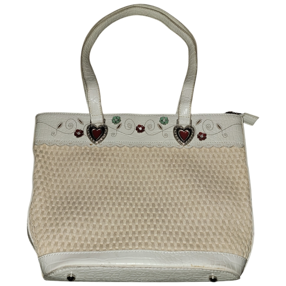 Ivory Shoulder Bag Basket Weave & with Embellishments